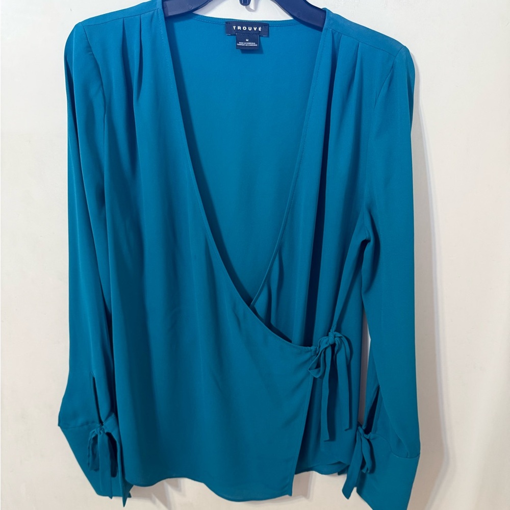 Elegant Teal Wrap Blouse